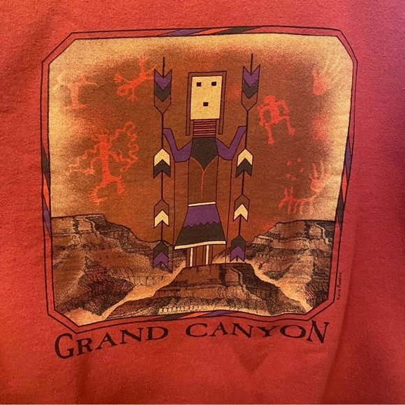 Vintage FRUIT OF THE LOOM Rust Orange Grand Canyon Graphic Sweatshirt Size Large - Picture 2 of 6